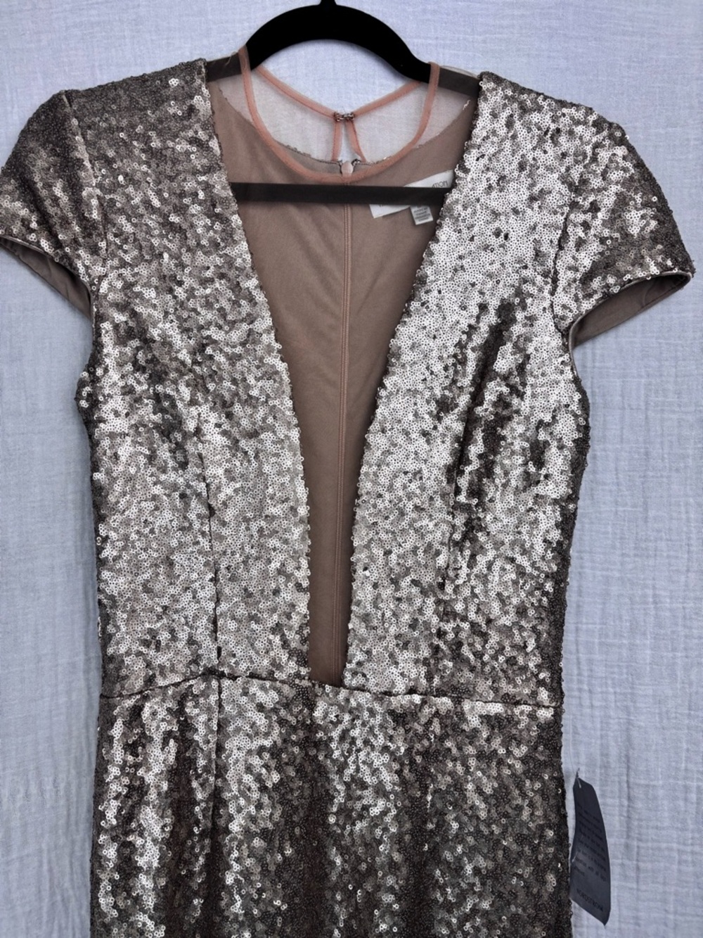 NWT Gold Sequin Plunge Neck Prom Dress